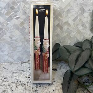 2 VTG Giftco Holiday Santa Fine Wax Taper Candles Original Box Christmas Decor